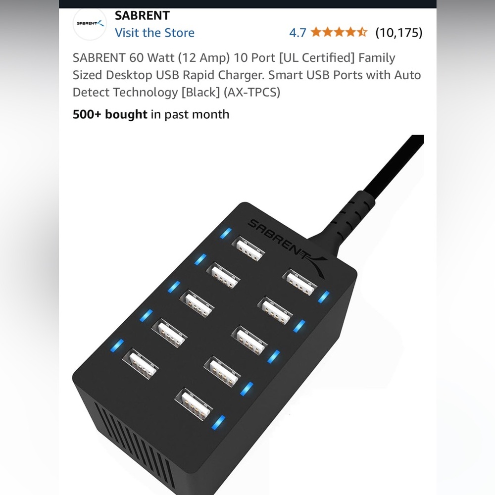 10 port 60w usb fast charger